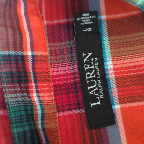 Lauren Ralph Lauren Shirt Button Down Chest Pockets  Red Plaid Cotton Sz 12 - Picture 3 of 7